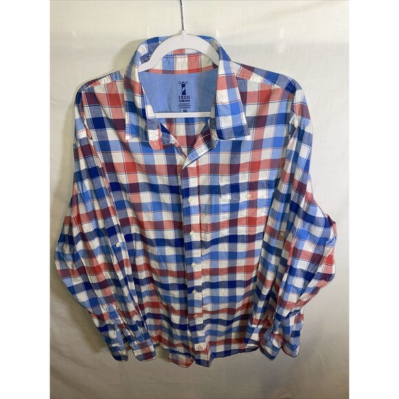 Izod Casual Shirt Men’s Size 2XL Blue Striped Button Up Seaside Poplin - Picture 1 of 12